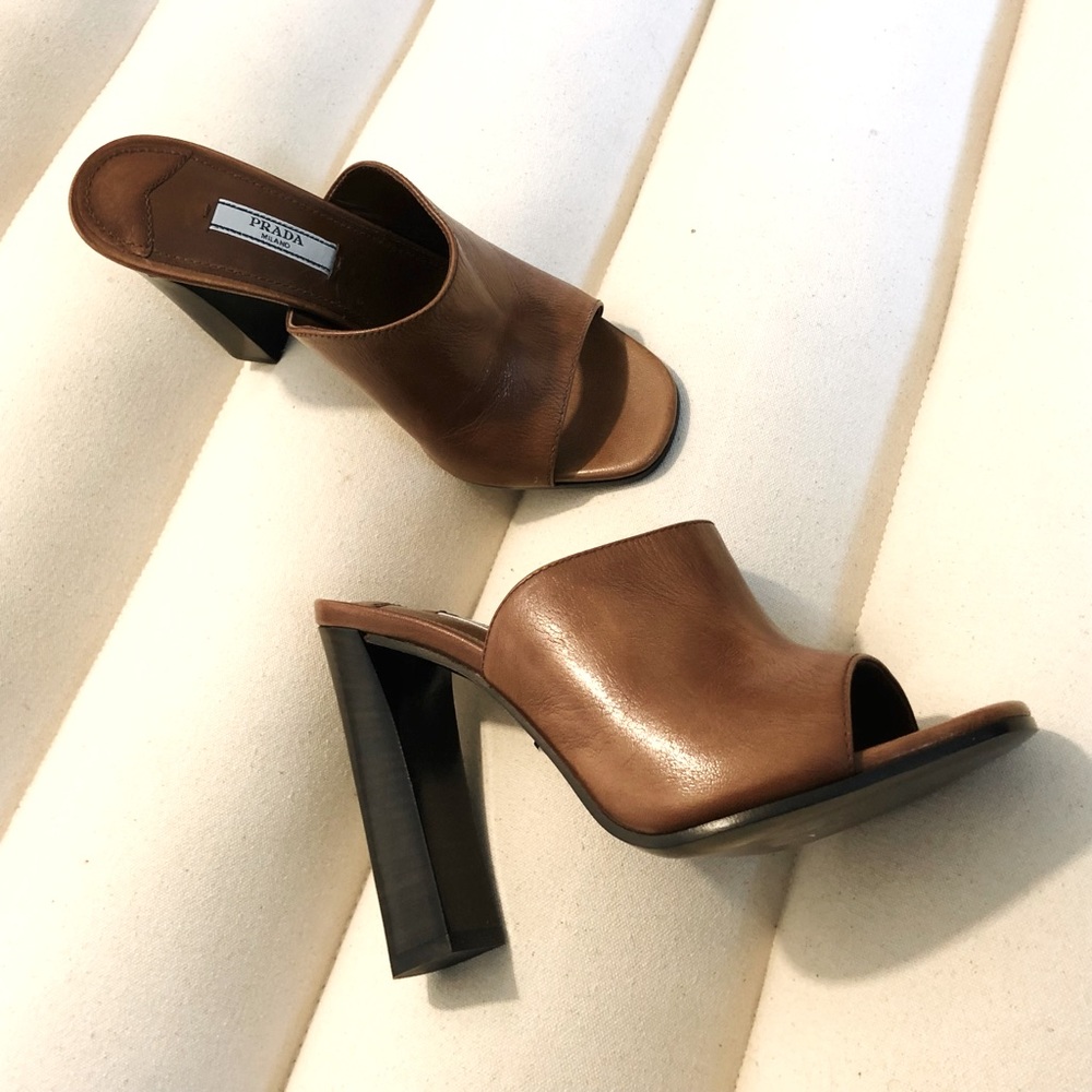 Genuine Prada Calfskin Leather Slip Mule Heels